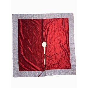 Domain XL Square Red Christmas Tree Skirt With Silver Sequin Border Lined Tie Up